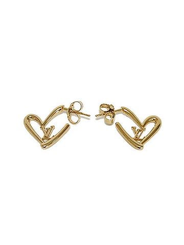 Louis Vuitton Louis Vuitton LOUIS VUITTON Earrings Boucles d'Oreilles Heart Falling in Love PM LV Signature GP Hoop Stud Logo Plated Gold M00463 Women's (view 1)
