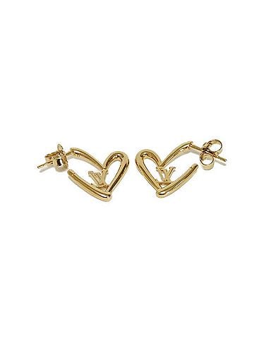 Louis Vuitton Louis Vuitton LOUIS VUITTON Earrings Boucles d'Oreilles Heart Falling in Love PM LV Signature GP Hoop Stud Logo Plated Gold M00463 Women's (view 2)
