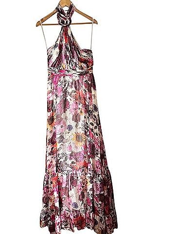 Mac Duggal Asymmetrical Ruffled Floral Halter Gown Casual Dress (view 1)