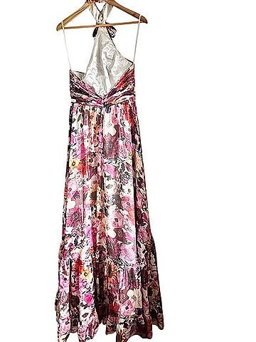 Mac Duggal Asymmetrical Ruffled Floral Halter Gown Casual Dress (view 2)