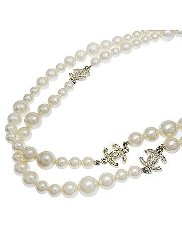 Chanel Chanel CHANEL Long Necklace A13P GP Faux Pearl Coco Mark Rhinestone (view 1)