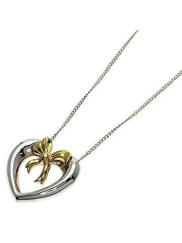 Tiffany & Co. Tiffany &amp; Co. Heart Ribbon Necklace, Silver/18K Yellow Gold, Women's. (view 1)
