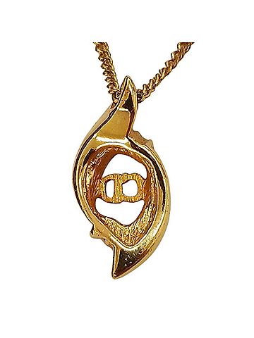 Christian Dior Christian Dior Vintage Logo Rhinestone Necklace, GP Gold Color, Women's (view 2)