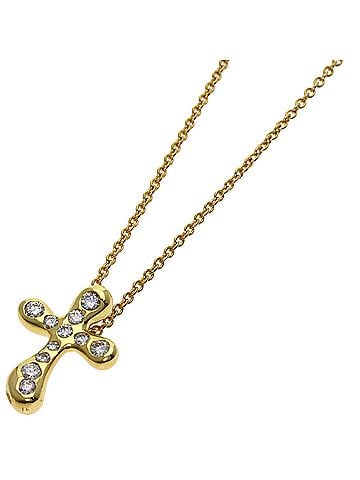 Tiffany & Co. Tiffany &amp; Co. Small Cross Diamond Necklace, 18K Yellow Gold, Women's. (view 1)