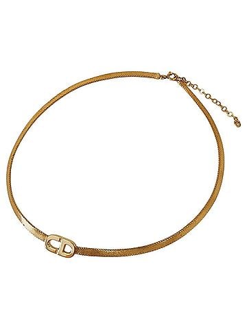Christian Dior Christian Dior Vintage CD Logo Chain Choker Necklace, Gold Color, for Women (view 1)