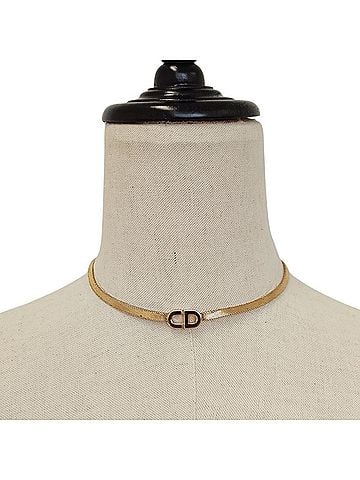 Christian Dior Christian Dior Vintage CD Logo Chain Choker Necklace, Gold Color, for Women (view 2)