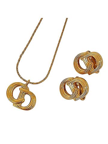 Christian Dior Christian Dior Vintage CD Logo Necklace + Earrings 2-Piece Set, GP Gold Color, Women's (view 1)