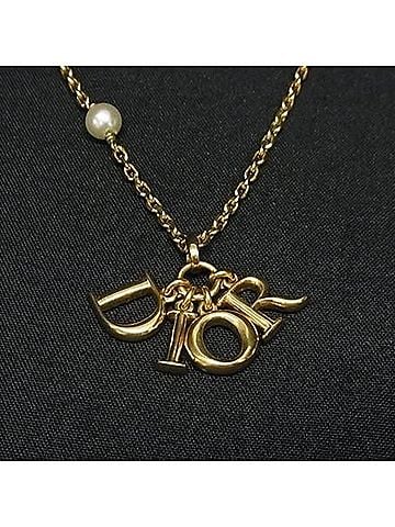 Christian Dior Christian Dior Swing Necklace, Gold Metal, Faux Pearl, Women's (view 2)