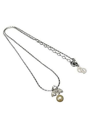Christian Dior Christian Dior necklace, costume style, silver metal, rhinestone, faux pearl, women's pendant. (view 1)