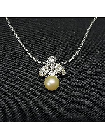 Christian Dior Christian Dior necklace, costume style, silver metal, rhinestone, faux pearl, women's pendant. (view 2)