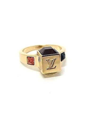 Louis Vuitton LOUIS VUITTON Louis Vuitton Ring Bague Gamble M75425 Gold Metal Rhinestone Women's Size S (view 1)