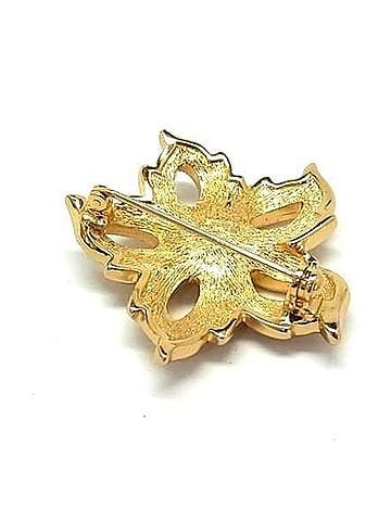 Christian Dior Christian Dior brooch, gold metal, women's, flower motif, rhinestones, faux pearls. (view 2)