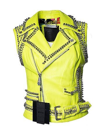 Philipp Plein Philipp Plein, neon yellow leather vest with studs (view 1)