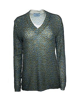 Prada Prada, blue and green printed v neck sweater (view 1)