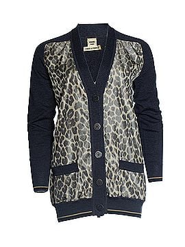 Hermès Hermes, grey cardigan with leopard print (view 1)
