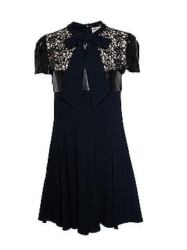 Saint Laurent Saint Laurent, leather trim lace panel dress in black (view 1)