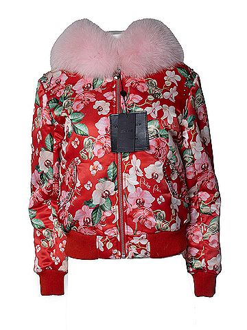 Philipp Plein Philipp Plein, red orchid printed bomber with fur (view 1)