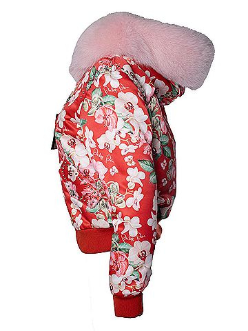 Philipp Plein Philipp Plein, red orchid printed bomber with fur (view 2)