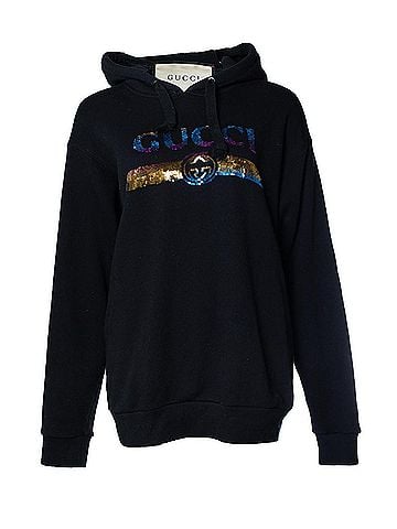 Gucci Gucci, sequinned logo hoodie in black (view 1)
