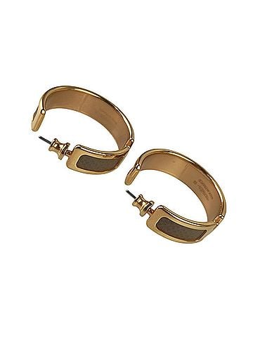 Hermès HERMES Olympe Earrings, Gold and Brown Metal Leather, Women's (view 2)