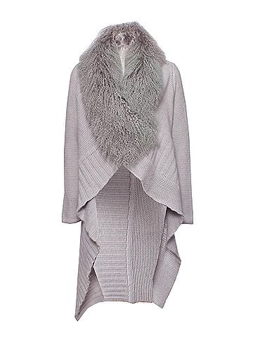 Blumarine Blumarine, Gray woolen cardigan with fur collar. (view 1)