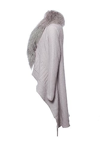 Blumarine Blumarine, Gray woolen cardigan with fur collar. (view 2)