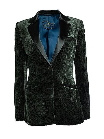 ETRO Etro, green velvet blazer with paisley print (view 1)