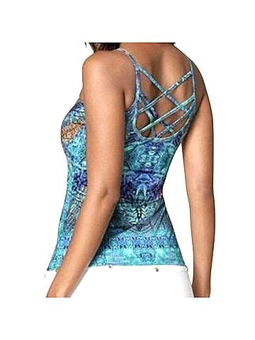 Venus Venus Blue Multi-Colored Embellished Sleeveless Top (view 2)