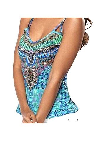 Venus Venus Blue Multi-Colored Embellished Sleeveless Top (view 1)