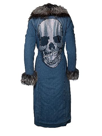 Philipp Plein Philipp Plein, denim trench coat with fur collar (view 2)