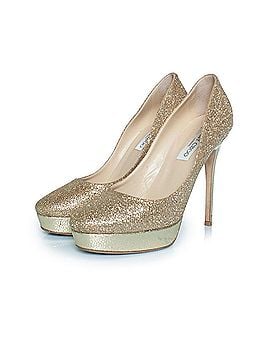 Jimmy Choo Jimmy Choo Fabric glitter platform pumps in gold (view 1)