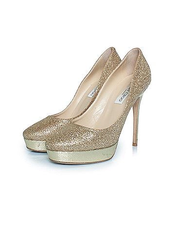 Jimmy Choo Jimmy Choo Fabric glitter platform pumps in gold (view 1)