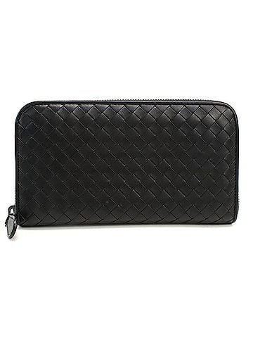 Bottega Veneta BOTTEGA VENETA Bottega Veneta Long Wallet, Round Zipper, 275064, Intrecciato, Men's, Black (view 1)