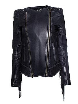 Balmain Balmain, leather laced biker jacket with fringes (view 1)