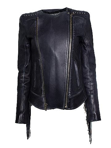 Balmain Balmain, leather laced biker jacket with fringes (view 1)