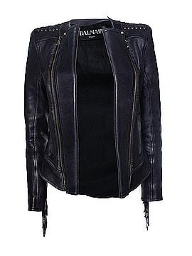 Balmain Balmain, leather laced biker jacket with fringes (view 2)