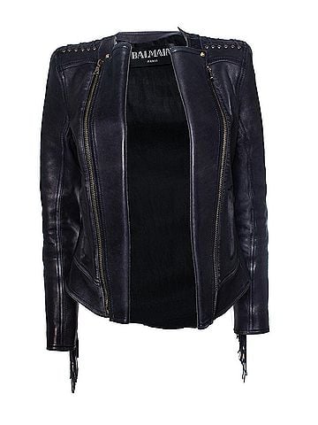 Balmain Balmain, leather laced biker jacket with fringes (view 2)