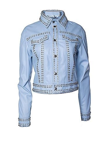 Philipp Plein Philipp Plein, light blue leather jacket with studs (view 1)