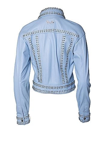 Philipp Plein Philipp Plein, light blue leather jacket with studs (view 2)