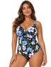 Jantzen 85% Polyamide 15% Elastane 93% Polyamide 7% Elastane 84% Polyamide 16% Elastane 100% Polyester Floral Black Blue One Piece Swimsuit Size 18 - photo 1