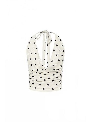 RNWY Melody Halter Polka Dot Cowl Neck Top in White (view 1)