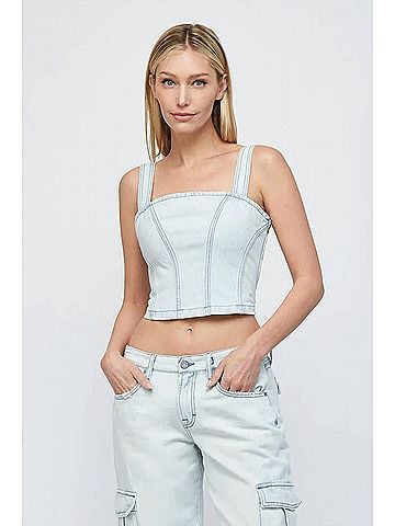 Hidden Jeans Abby Bustier Top in Light Wash (view 2)