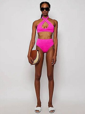 Bond-Eye Australia Carmen Crop Eco Bikini Top in Bright Pink (view 2)