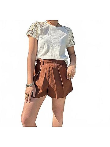 Silvian Heach Posane Pleated Shorts in Brown (view 2)