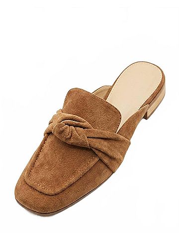 CCOCCI Women's Sheena Square-Toe Knot Style Flat Mules in Tan (view 2)