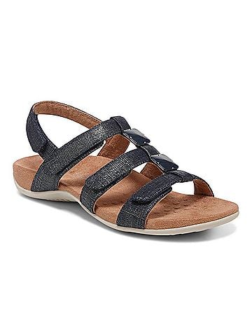 Vionic Women's Amber Adjustable Sandals in Navy/Met/Linen (view 1)