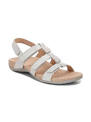 Vionic Women's Amber Adjustable Sandals in Silver/Met/Linen (view 1)