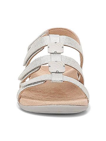 Vionic Women's Amber Adjustable Sandals in Silver/Met/Linen (view 2)
