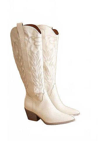Oasis Society Women's Savannah Embroidered Western Boot in White (view 1)