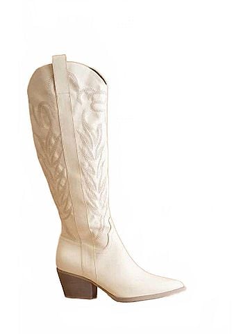 Oasis Society Women's Savannah Embroidered Western Boot in White (view 2)